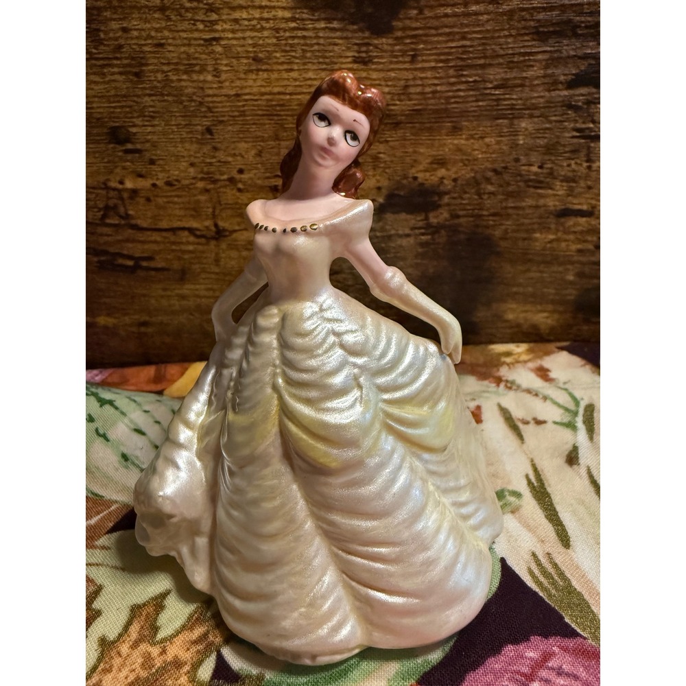 Vintage Disney Schmid Belle Beauty and the Beast Iridescent Ceramic Figurine 4"